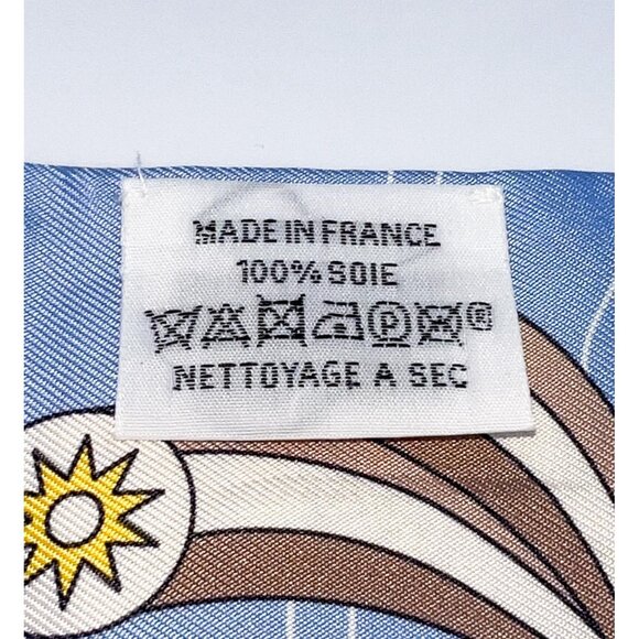 Rare Authentic Vintage HERMES Odyssey Beige Bleu Ciel&Jaune Vif 100% Silk Twilly - Picture 8 of 8